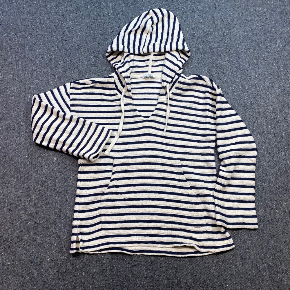 ONeill Striped Hoodie Sz XS Womens Navy Cream Nautical Beach Skater Baja Slub